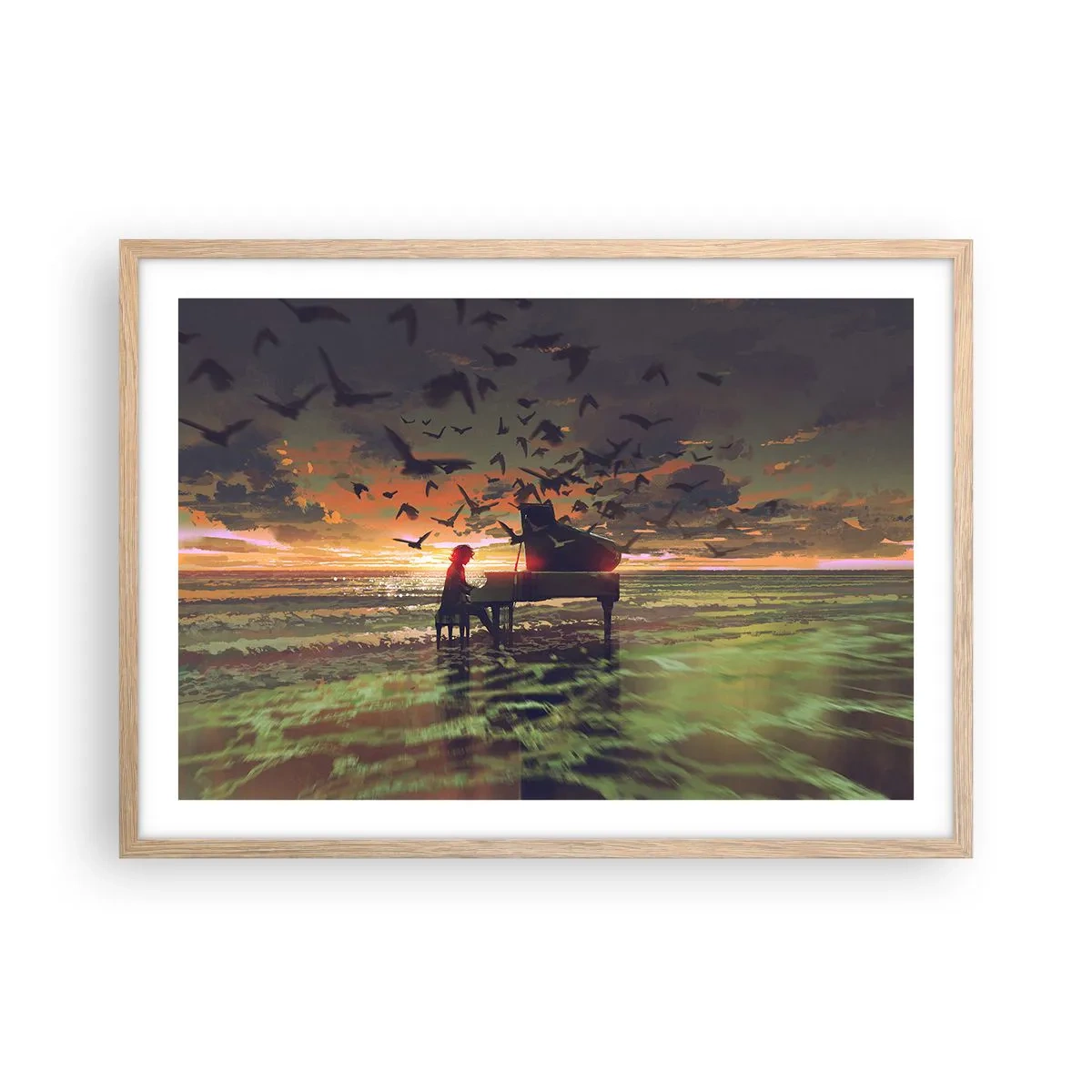 Plakat w ramie jasny dąb - Koncert na fortepian i fale - 70x50 cm