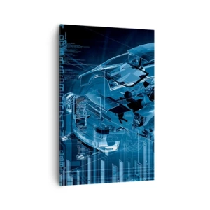 Obraz na płótnie - Nowoczesny rysunek techniczny auta z elementami konstrukcji - 80x120cm - Inżynierska anatomia - Nowoczesna dekoracja ścienna do salonu i sypialni ARTTOR