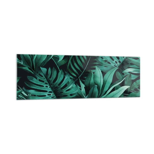 Obraz na szkle - Tropikalne liście w odcieniach intensywnej zieleni - 160x50cm - Głębia tropikalnej zieleni - Nowoczesna dekoracja ścienna do salonu i sypialni ARTTOR