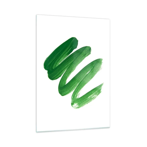 Obraz na szkle - Dynamiczny zielony pociągnięcie pędzla na białym tle - 50x70cm - Zielony żart - Nowoczesna dekoracja ścienna do salonu, kuchni i sypialni ARTTOR