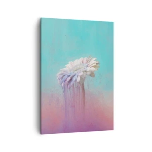 Obraz na płótnie - Biała gerbera na tle turkusowo-różowym - 50x70cm - Zaświaty kwiatów - Nowoczesna dekoracja ścienna do salonu, kuchni i sypialni ARTTOR