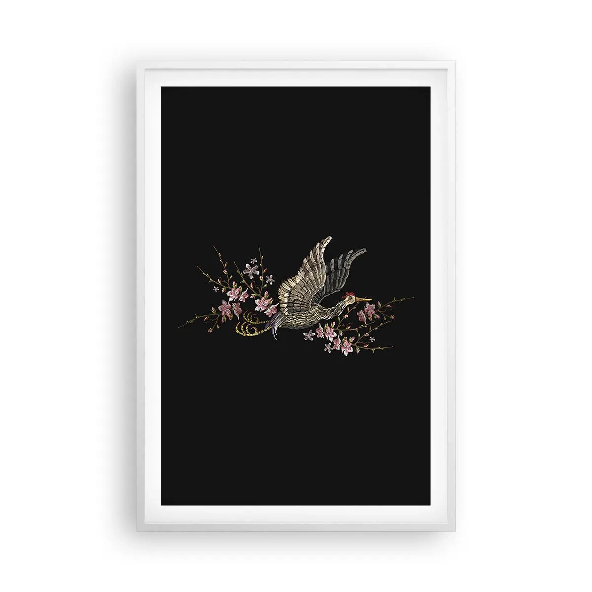 Plakat w białej ramie - Egzotyczny, haftowany ptak - 61x91 cm