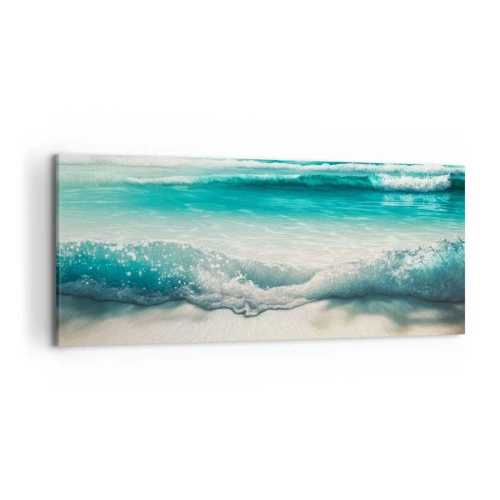 Obraz na płótnie - Fale oceanu na jasnej piaszczystej plaży - 120x50cm - Spokój oceanu - Nowoczesna dekoracja ścienna do salonu i sypialni ARTTOR