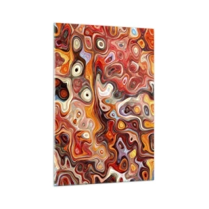 Obraz na szkle - Abstrakcyjna kompozycja w ciepłych odcieniach czerwieni, pomarańczu i żółci - 70x100cm - Gdyby orzechy rozpływały się w miodzie - Nowoczesna dekoracja ścienna do salonu i sypialni ARTTOR