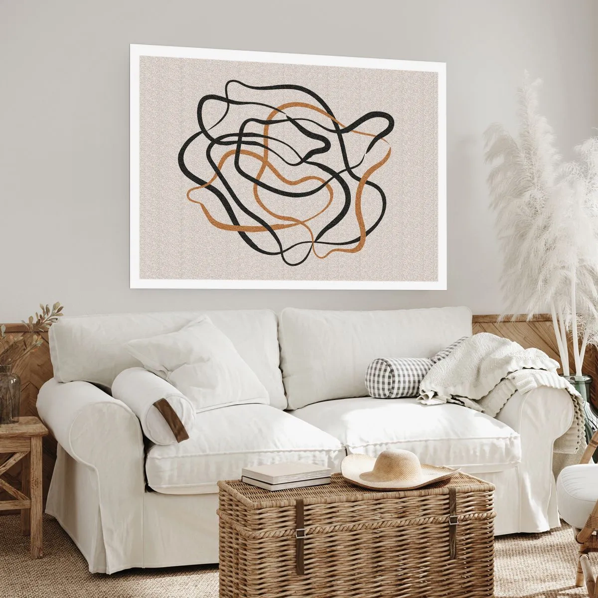 Plakat - Splątane linie w czerni i złocie na jasnym tle - 100x70cm - Wszystko się pokręciło - Nowoczesna dekoracja ścienna do salonu i sypialni ARTTOR