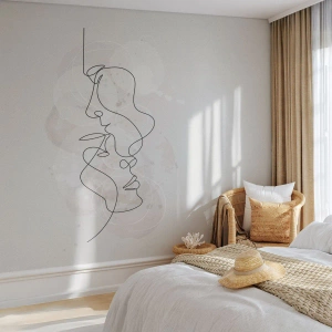 Fototapeta Premium Sand - Minimalistyczna linia twarzy na abstrakcyjnym tle - 100x70cm - Splątani w uścisku - Nowoczesna dekoracja ścienna do salonu, kuchni i sypialni ARTTOR