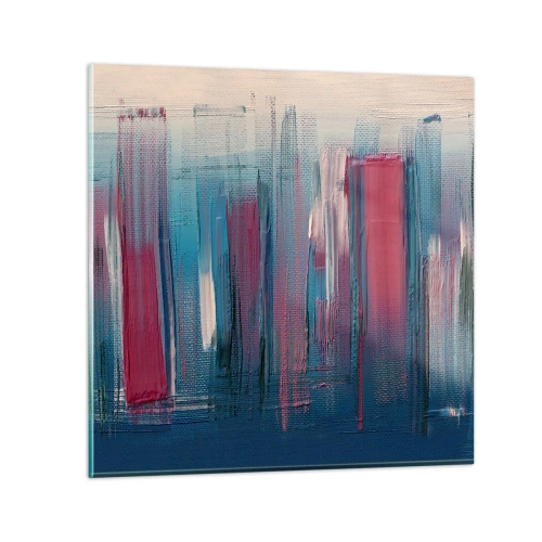 Obraz na szkle - Kompozycja wertykalna w błękicie i czerwieni - 30x30 cm