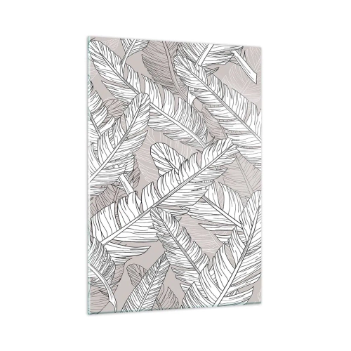 Obraz na szkle - Czarno-białe liście na beżowym tle w stylu graficznym - 50x70cm - Pierzasta zawierucha - Nowoczesna dekoracja ścienna do salonu, kuchni i sypialni ARTTOR