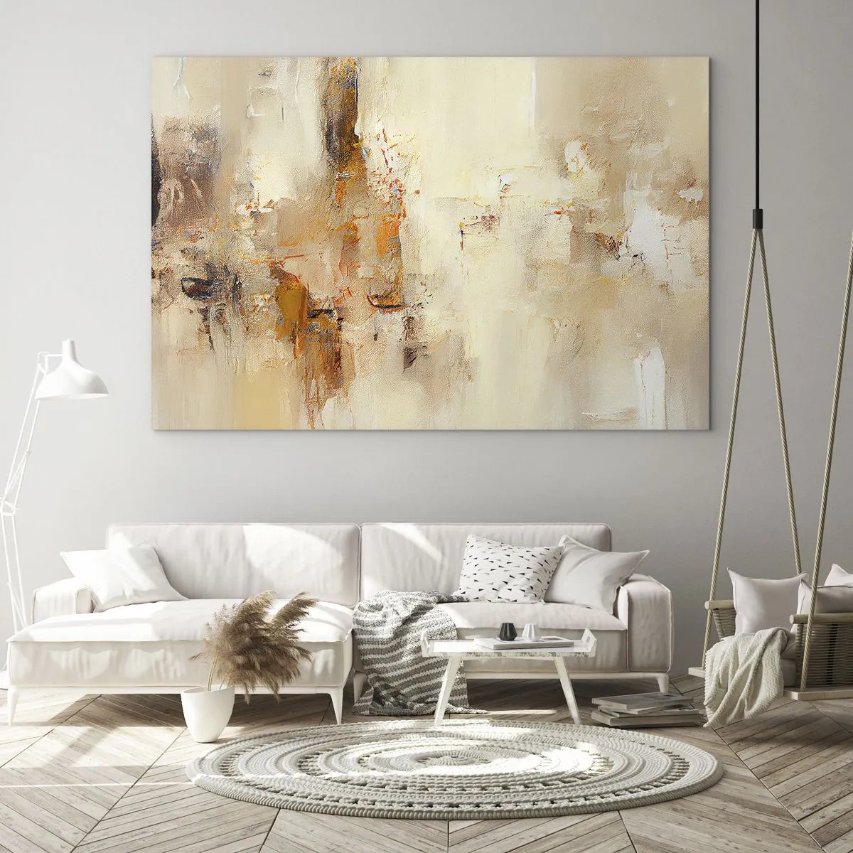 Obraz na szkle - Abstrakcja w odcieniach bursztynu, beżu i brązu - 70x50cm - Dusza bursztynu - Nowoczesna dekoracja ścienna do salonu i sypialni ARTTOR