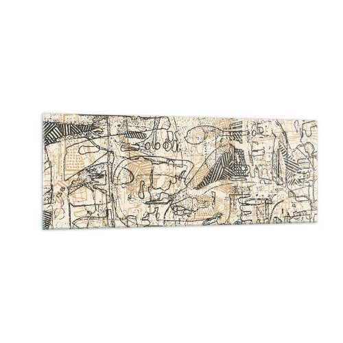 Obraz na szkle - Abstrakcyjne wzory i linie na beżowym tle - 140x50cm - Czeka na rozszyfrowanie - Nowoczesna dekoracja ścienna do salonu i sypialni ARTTOR