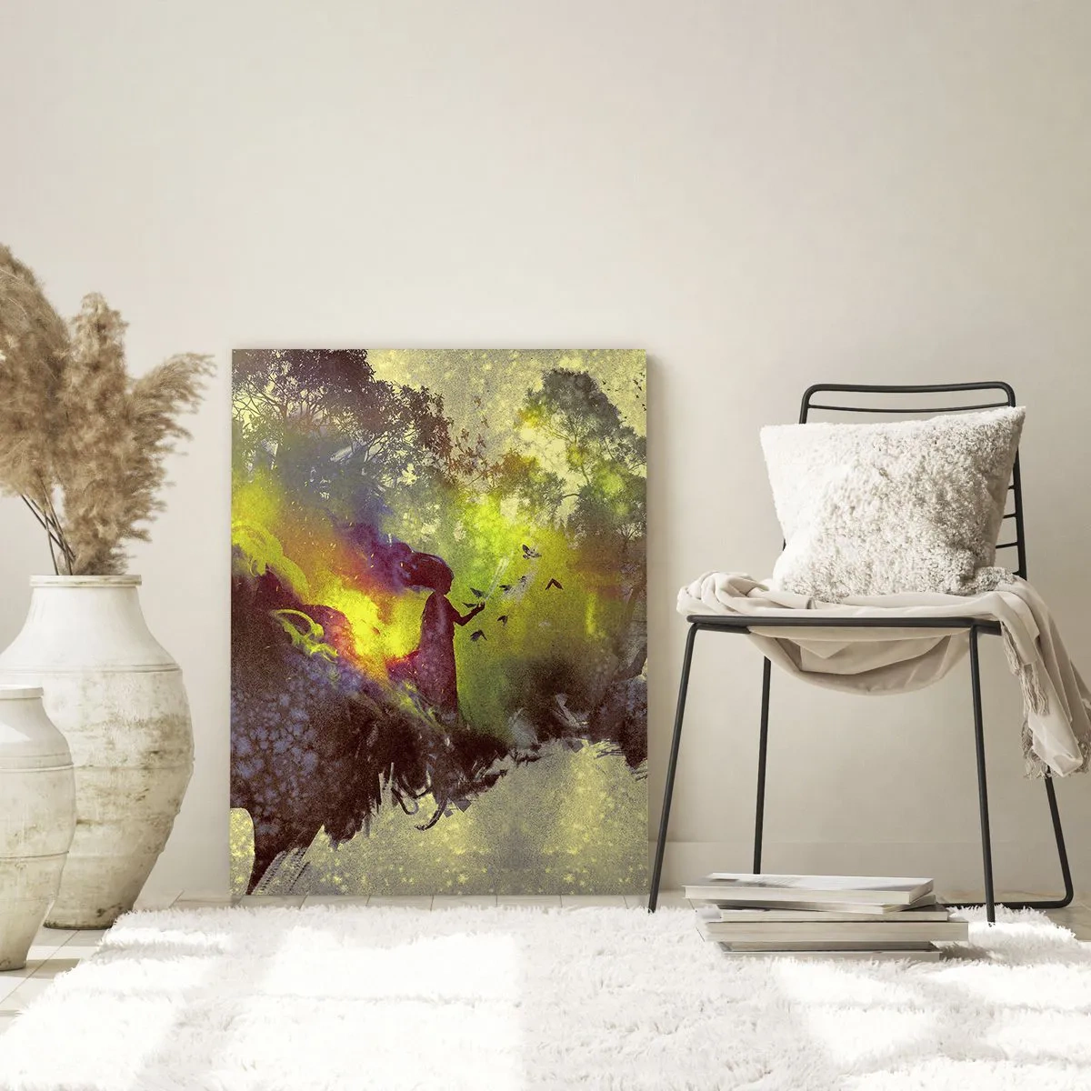 Obraz na szkle - Artystyczna sylwetka kobiety z naturą w tle - 70x100cm - Matka Natura - Nowoczesna dekoracja ścienna do salonu i sypialni ARTTOR