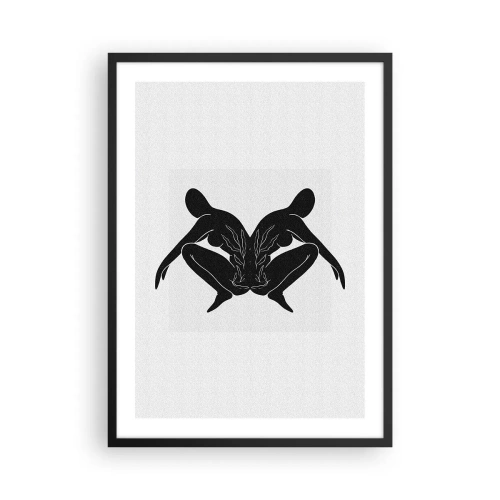 Plakat w czarnej ramie - Czarne sylwetki postaci w symetrycznej kompozycji - 50x70cm - Wspólna dusza - Nowoczesna dekoracja ścienna do salonu i sypialni ARTTOR
