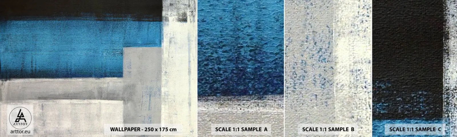 Fototapeta Próbka Samoprzylepna Deluxe Sticker - Kompozycja poetycka szarości i błękitu - Abstrakcja, Sztuka, Malarstwo - 100x30 cm