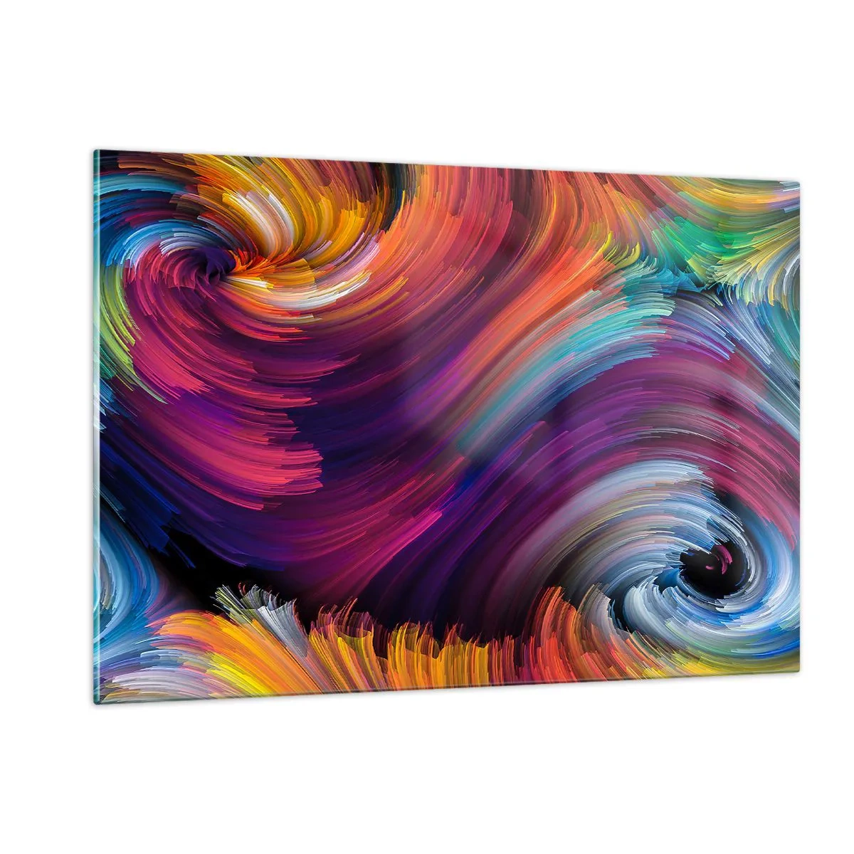 Obraz na szkle - Kolorowe wiry i dynamiczne pociągnięcia pędzla w abstrakcji - 120x80cm - Początek nowego świata - Nowoczesna dekoracja ścienna do salonu, kuchni i sypialni ARTTOR