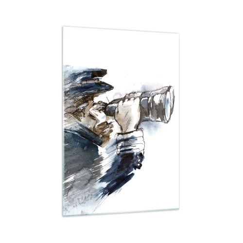 Obraz na szkle - Kapitan z lornetką w dynamicznej akwarelowej scenie - 70x100cm - Dziesięć w skali Beauforta! - Nowoczesna dekoracja ścienna do salonu i sypialni ARTTOR