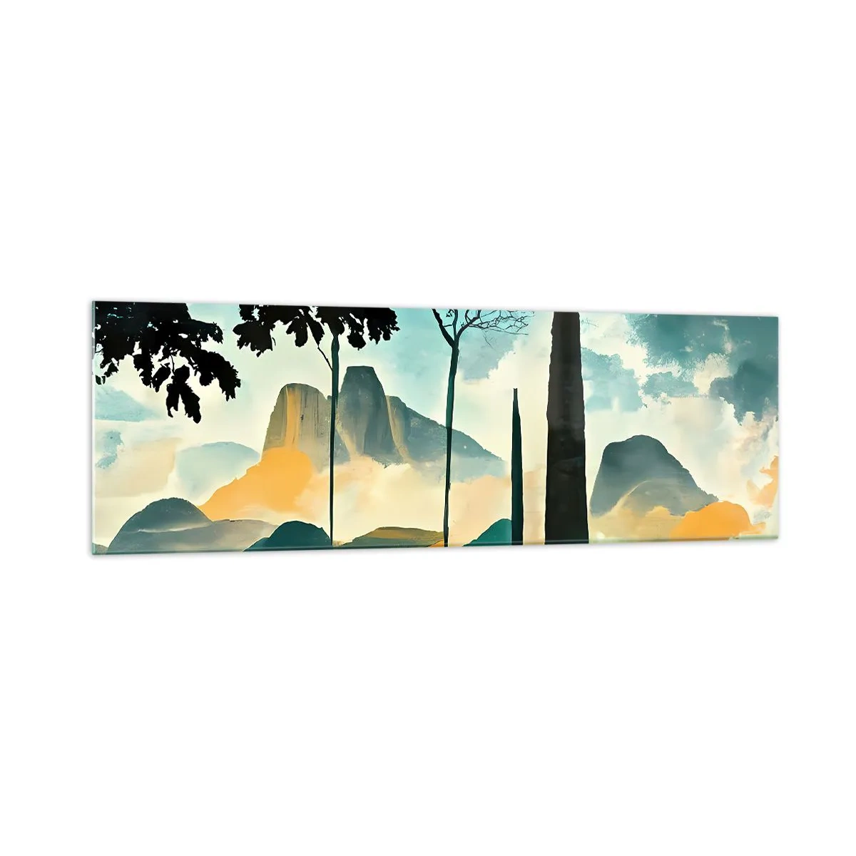 Obraz na szkle - Malowniczy pejzaż z drzewami i górami w tle - 160x50cm - Wciąż wyżej i wyżej - Nowoczesna dekoracja ścienna do salonu i sypialni ARTTOR