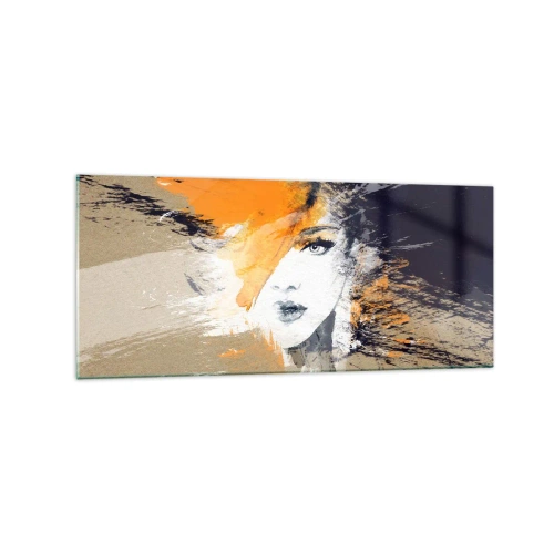 Obraz na szkle - Abstrakcyjny portret kobiety z intensywnymi kolorami - 120x50cm - I staje się światło - Nowoczesna dekoracja ścienna do salonu i sypialni ARTTOR