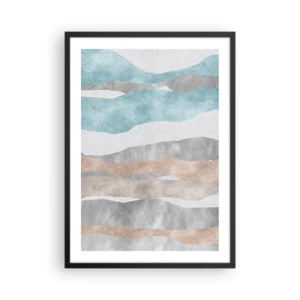 Plakat w czarnej ramie - Minimalistyczne fale w odcieniach błękitu i beżu - 50x70cm - Studium bliskości - Nowoczesna dekoracja ścienna do salonu i sypialni ARTTOR