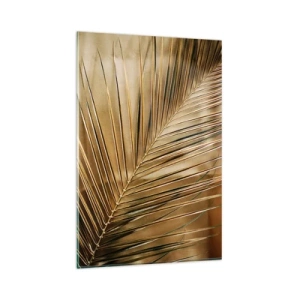 Obraz na szkle - Złota liść palmy na jednolitym tle - 80x120cm - Naturalna kolumnada - Nowoczesna dekoracja ścienna do salonu i sypialni ARTTOR