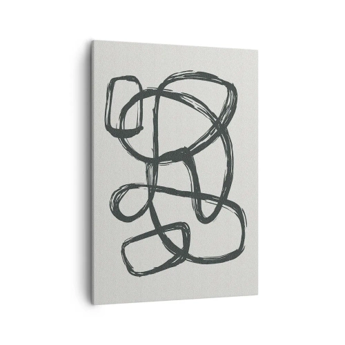 Obraz na płótnie - Abstrakcyjna czarna linia na jasnym tle - 50x70cm - Zapętlona abstrakcja - Nowoczesna dekoracja ścienna do salonu, kuchni i sypialni ARTTOR