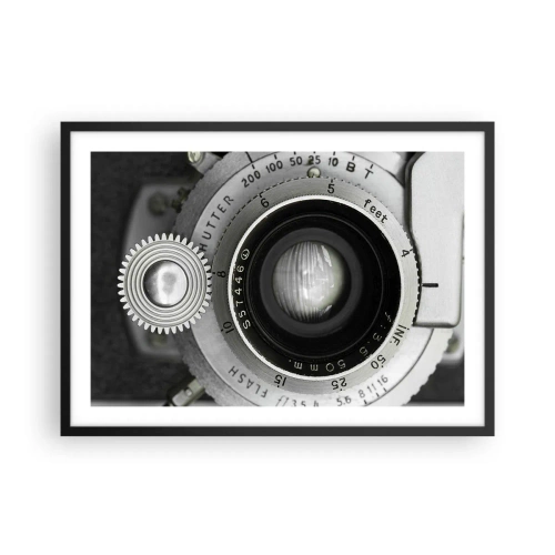 Plakat w czarnej ramie - Obiektyw starego aparatu fotograficznego - 70x50cm - Opowieść o Hollywood - Nowoczesna dekoracja ścienna do salonu i sypialni ARTTOR