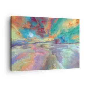 Obraz na płótnie - Kolorowy krajobraz chmur w abstrakcyjnym stylu - 70x50cm - Dwa nieba - Nowoczesna dekoracja ścienna do salonu i sypialni ARTTOR