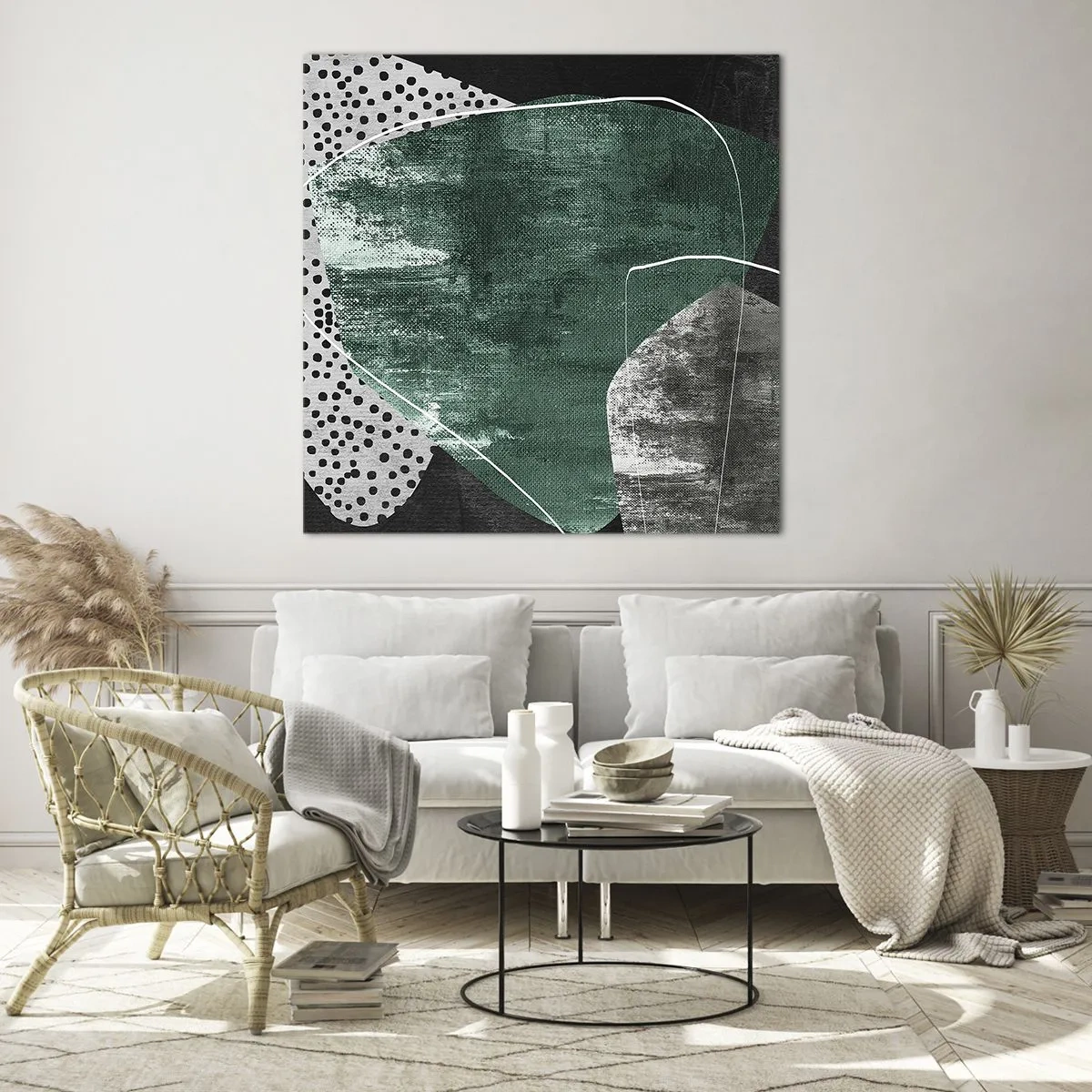 Obraz na szkle - Barwna abstrakcja z płatkiem złota - 50x50 cm