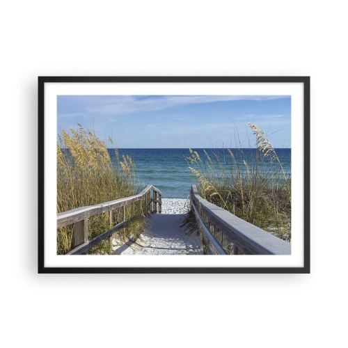 Plakat w czarnej ramie - Ścieżka na plażę z widokiem na morze - 70x50cm - W słońcu, na wietrze - Nowoczesna dekoracja ścienna do salonu i sypialni ARTTOR
