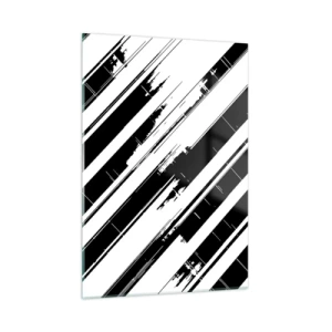 Obraz na szkle - Dynamiczne czarno-białe pasy z efektem przetarć - 50x70cm - Kompozycja intensywna i dynamiczna - Nowoczesna dekoracja ścienna do salonu, kuchni i sypialni ARTTOR