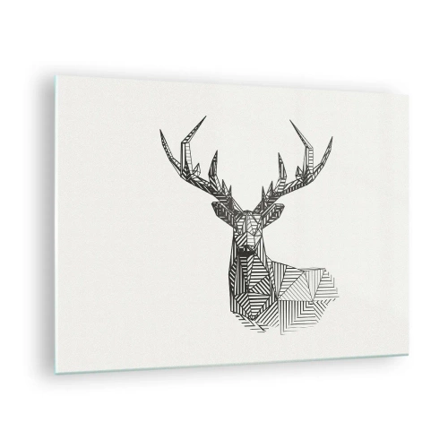 Obraz na szkle - Kubistyczny jeleń z geometrycznych kształtów na białym tle - 70x50cm - Jeleń w kubistycznym stylu - Nowoczesna dekoracja ścienna do salonu i sypialni ARTTOR