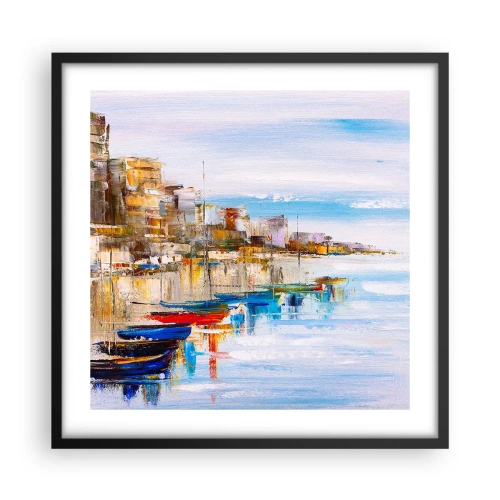 Plakat w czarnej ramie - Wielobarwna miejska przystań - 50x50 cm