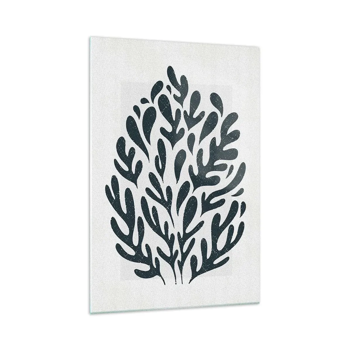 Obraz na szkle - Ciemny abstrakcyjny motyw liściowy na jasnym tle - 70x100cm - Kształty natury - Nowoczesna dekoracja ścienna do salonu i sypialni ARTTOR