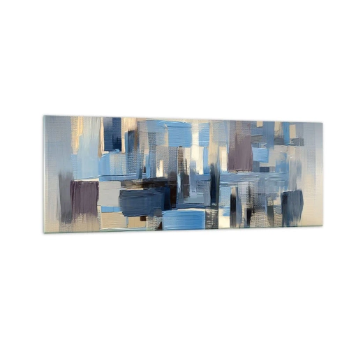 Obraz na szkle - Geometryczne formy w odcieniach błękitu i beżu - 140x50cm - Błękitna konstrukcja - Nowoczesna dekoracja ścienna do salonu i sypialni ARTTOR