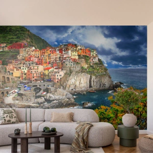 Fototapeta Premium Canvas - Gromadka przytulona do skał - Krajobraz, Architektura, Włochy - 350x256 cm