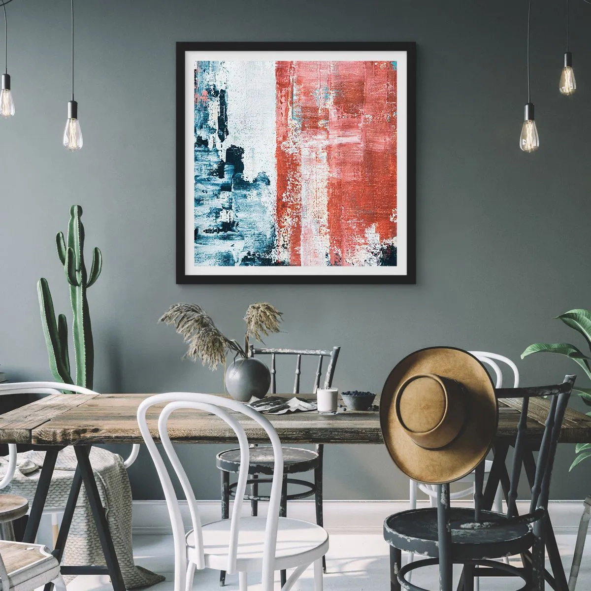 Plakat w czarnej ramie - Abstrakcyjne pół na pół - 40x40 cm