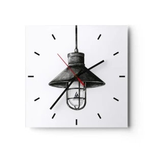 Zegar ścienny - Rysunek wiszącej lampy w stylu retro na białym tle - 30x30cm - Jak przed laty… - Nowoczesna dekoracja ścienna do salonu i sypialni ARTTOR