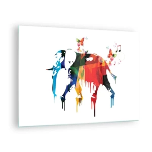 Obraz na szkle - Kolorowy słoń w stylu nowoczesnej akwareli - 70x50cm - Tańczyć każdy może - Nowoczesna dekoracja ścienna do salonu i sypialni ARTTOR