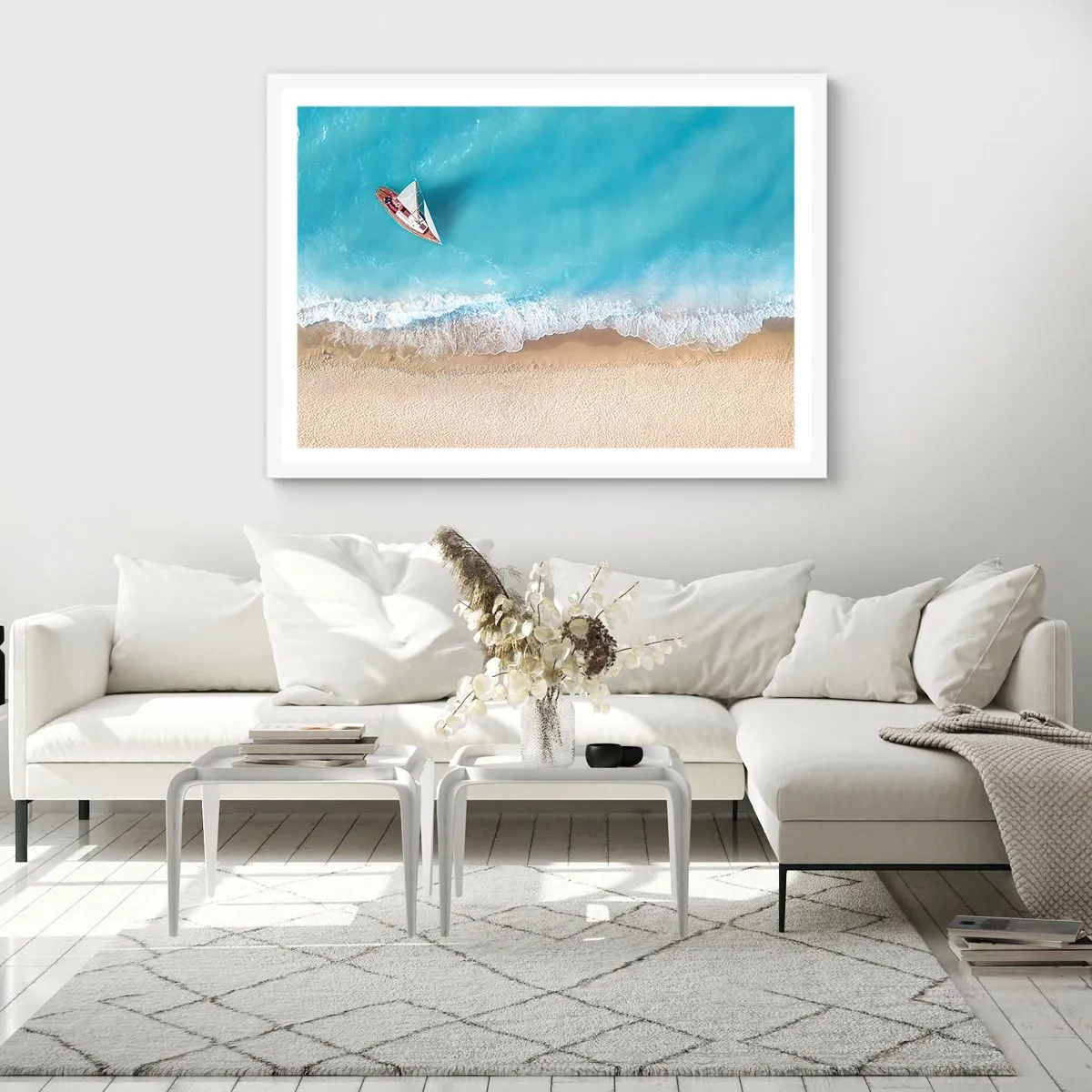 Plakat w białej ramie - Na granicy błękitu i złota - 70x50 cm