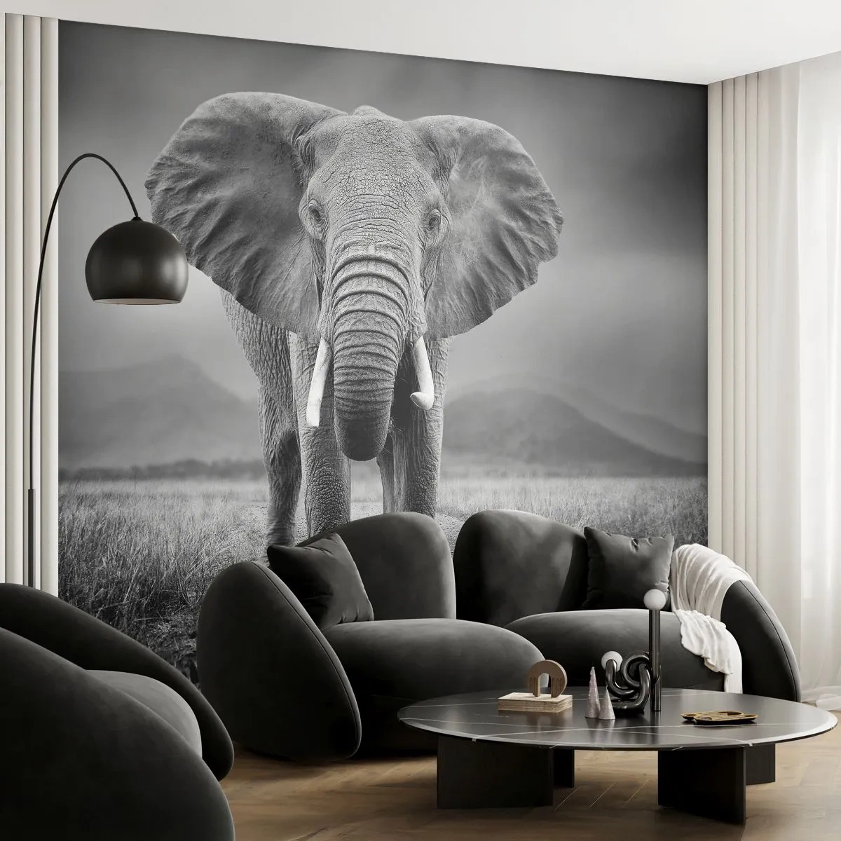 Fototapeta Samoprzylepna Deluxe Sticker - Gospodarz wita - Słoń, Zwierzęta, Krajobraz - 250x175 cm