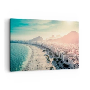 Obraz na płótnie - Panorama plaży Copacabana z górami w tle w Rio de Janeiro - 100x70cm - Wieczne wakacje w Rio - Nowoczesna dekoracja ścienna do salonu, kuchni i sypialni ARTTOR
