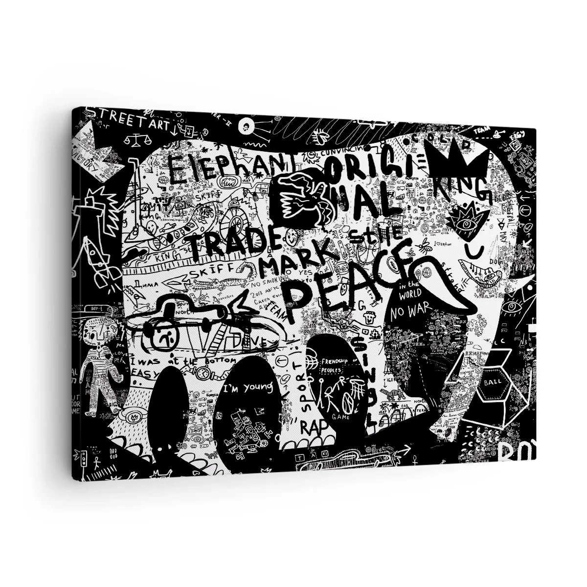 Obraz na płótnie - Czarno-biała grafika z motywami graffiti - 70x50cm - Bogaty świat ulicy - Nowoczesna dekoracja ścienna do salonu i sypialni ARTTOR