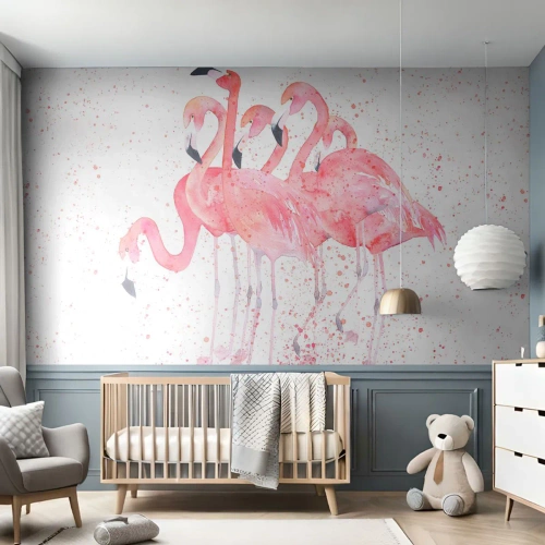 Fototapeta Premium Sand - Różowy ansambl - Flamingi, Ptaki, Grafika - 150x105 cm