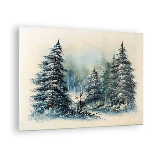 Obraz na szkle - Zimowy las z ośnieżonymi drzewami na tle nieba - 70x50cm - Gotowe do Świąt - Nowoczesna dekoracja ścienna do salonu i sypialni ARTTOR