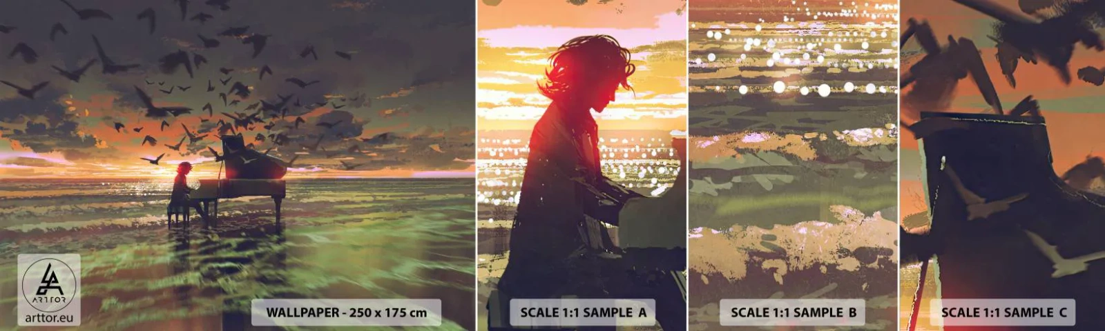 Fototapeta Próbka Samoprzylepna Deluxe Sticker - Koncert na fortepian i fale - Abstrakcja, Fortepian, Muzyka - 100x30 cm