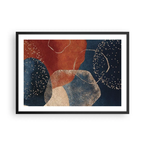 Plakat w czarnej ramie - Abstrakcyjne kształty w odcieniach czerwieni i błękitu - 70x50cm - Lekkość bytu - Nowoczesna dekoracja ścienna do salonu i sypialni ARTTOR