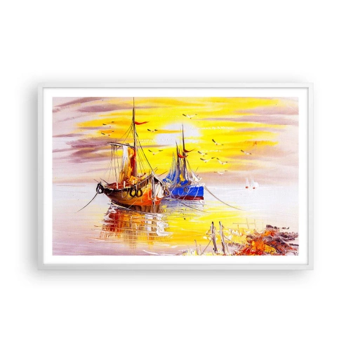 Plakat w białej ramie - Zasłużony odpoczynek w porcie - 91x61 cm