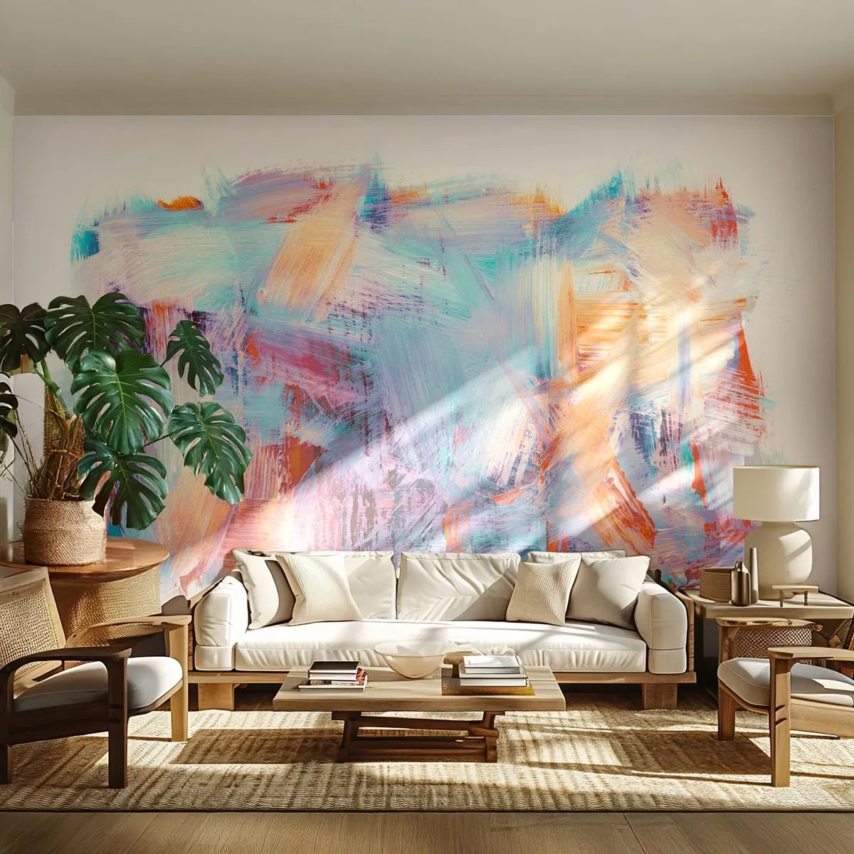 Fototapeta Premium Canvas - Kolorowy bałagan - Minimalistyczny, Pastelowy, Sztuka - 200x140 cm