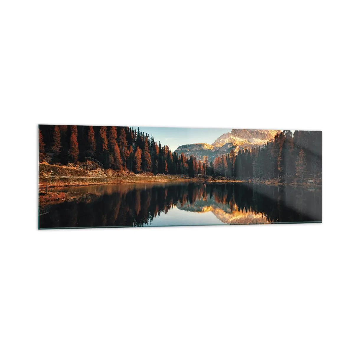 Obraz na szkle - Górski krajobraz z jeziorem i lasem - 160x50cm - Pejzaż podwójny - Nowoczesna dekoracja ścienna do salonu i sypialni ARTTOR