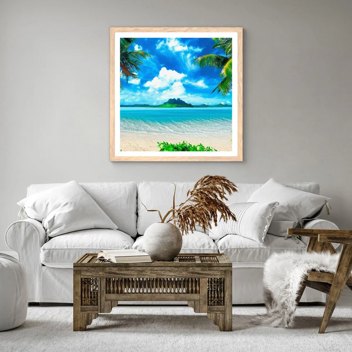 Plakat w ramie jasny dąb - Lazur tropików - 30x30 cm