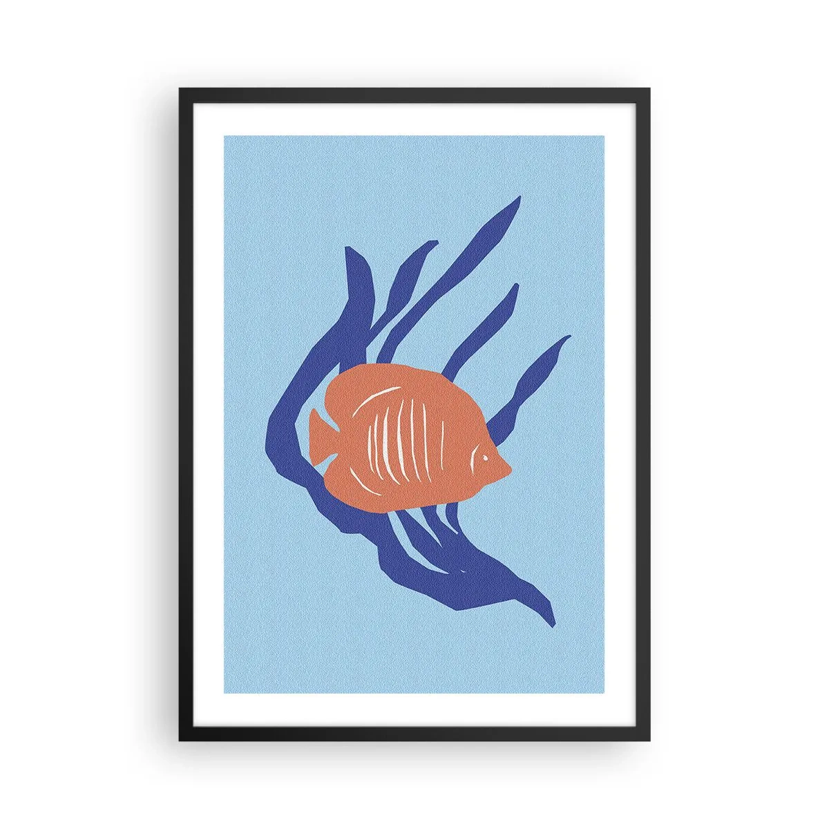 Plakat w czarnej ramie - Ryba tropikalna wśród morskich roślin - 50x70cm - Mieszkanka wód koralowych - Nowoczesna dekoracja ścienna do salonu i sypialni ARTTOR